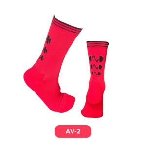 Medias Pantorillas roja con rayas negra y logo