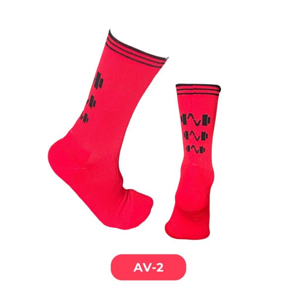 Medias Pantorillas roja con rayas negra y logo